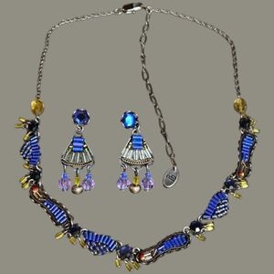 🌟💙Ayala Bar Handcrafted Elegant Bold Blue Amber Beaded Necklace & Earrings EPC